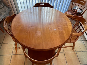 Solid Wood Round Kitchen Table + 6 Chairs (+2 extra leaves)