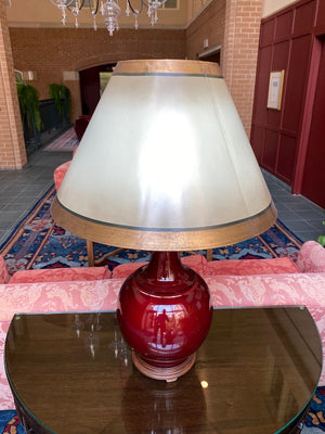 Red Porcelain Lamp, White Shade