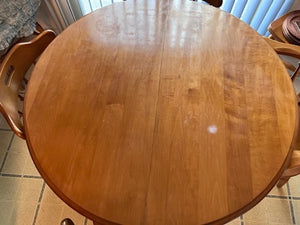 Solid Wood Round Kitchen Table + 6 Chairs (+2 extra leaves)
