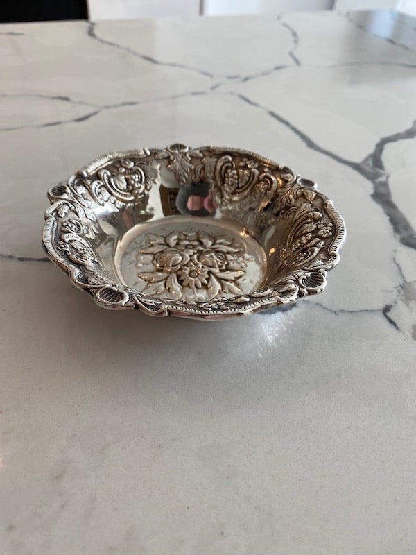 Sterling Silver Small Round Floral Dish