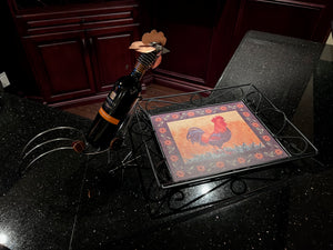 Rooster Wine Bottle Holder + Tray