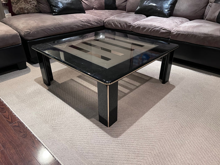 Vintage Black Lacquer & Glass Coffee Table