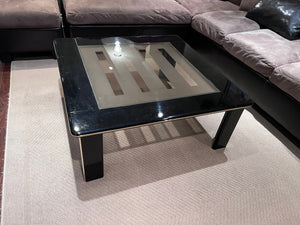 Vintage Black Lacquer & Glass Coffee Table
