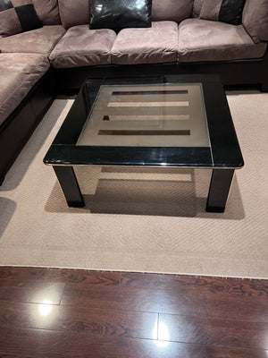 Vintage Black Lacquer & Glass Coffee Table