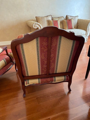 2 Red & Beige Striped Bergere Chairs