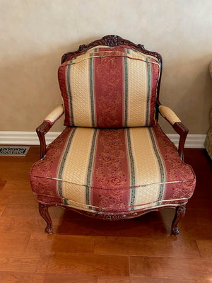 2 Red & Beige Striped Bergere Chairs