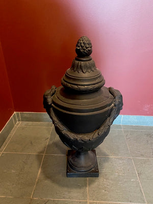 2 Black Cast Iron Urns