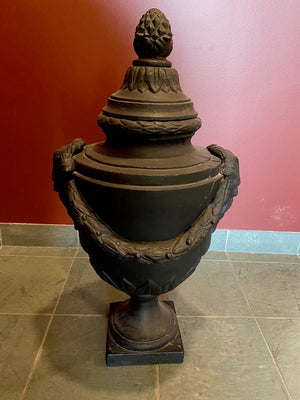 2 Black Cast Iron Urns