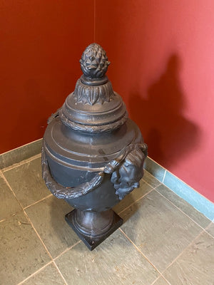 2 Black Cast Iron Urns