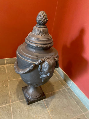 2 Black Cast Iron Urns