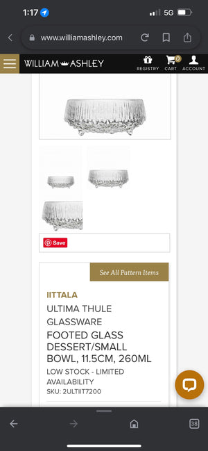 6 iittala Ultima Thule Footed Glass Dessert Bowls