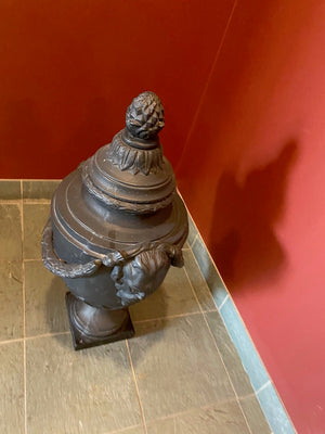 2 Black Cast Iron Urns