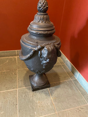 2 Black Cast Iron Urns