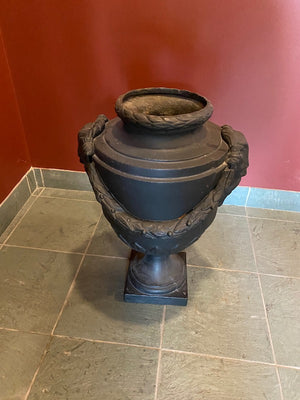 2 Black Cast Iron Urns