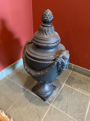 2 Black Cast Iron Urns