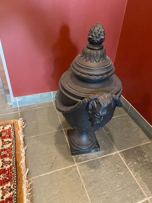 2 Black Cast Iron Urns