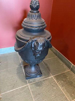 2 Black Cast Iron Urns