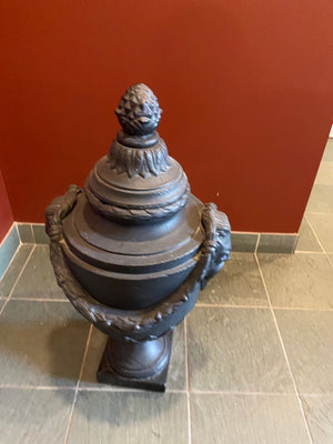 2 Black Cast Iron Urns