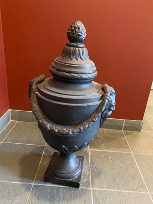 2 Black Cast Iron Urns