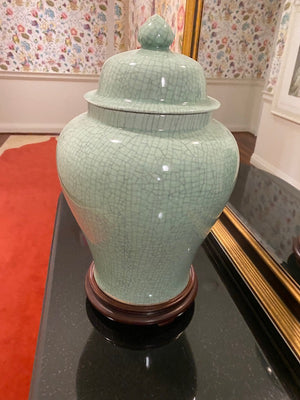 2 Green Oriental Style Vases/Urns