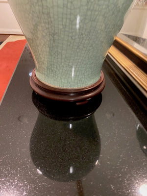 2 Green Oriental Style Vases/Urns