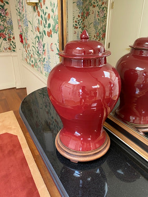 2 Red Oriental Style Vases/Urns