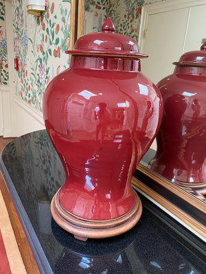 2 Red Oriental Style Vases/Urns