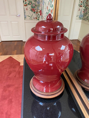 2 Red Oriental Style Vases/Urns
