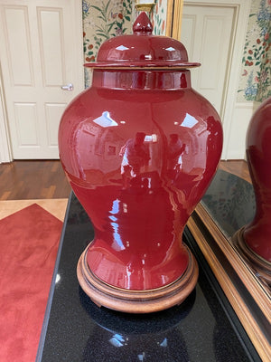 2 Red Oriental Style Vases/Urns