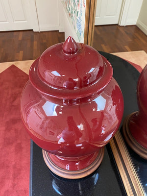 2 Red Oriental Style Vases/Urns
