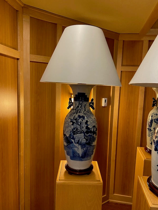 Oriental, Large White/Blue Porcelain Lamps (8 Identical Lamps Available- Priced Individually)
