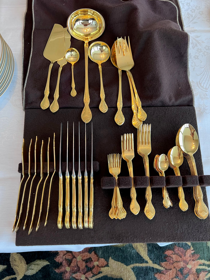 SOLINGEN 23/24 KARAT GOLD HARTVERGOLDET, Planeta 18/10 Flatware Set- Service for 6