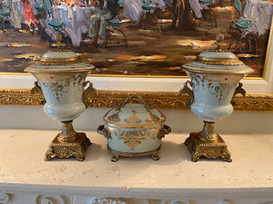 3 Piece Blue & Gold Porcelain Lot