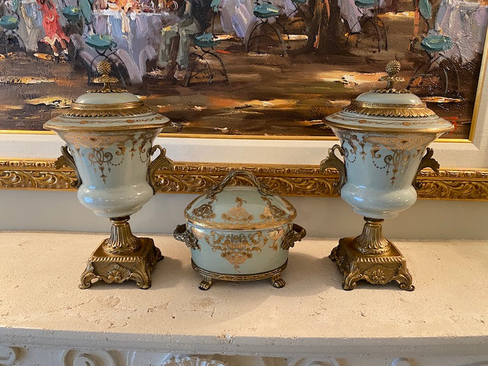 3 Piece Blue & Gold Porcelain Lot