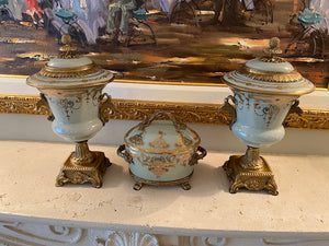 3 Piece Blue & Gold Porcelain Lot