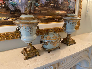 3 Piece Blue & Gold Porcelain Lot