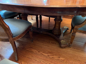 'Bernhardt Hibriten' Vintage Burled Wood Dining Table + 6 Cane Back Chairs