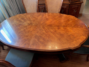 'Bernhardt Hibriten' Vintage Burled Wood Dining Table + 6 Cane Back Chairs