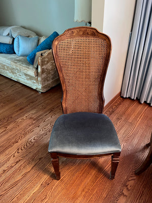 'Bernhardt Hibriten' Vintage Burled Wood Dining Table + 6 Cane Back Chairs