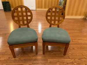 2 “McGuire” Portico Teak Chairs, Green Cushions