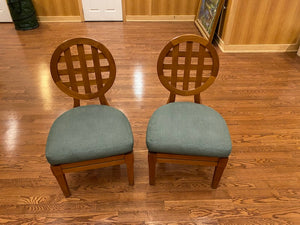 2 “McGuire” Portico Teak Chairs, Green Cushions