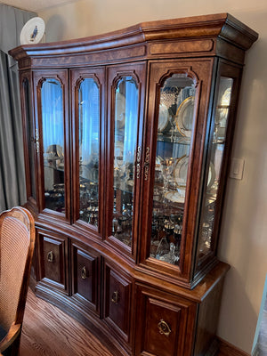 'Bernhardt Hibriten' Vintage Burled Wood Curved Front China Cabinet