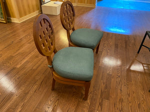 2 “McGuire” Portico Teak Chairs, Green Cushions