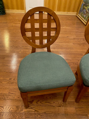 2 “McGuire” Portico Teak Chairs, Green Cushions