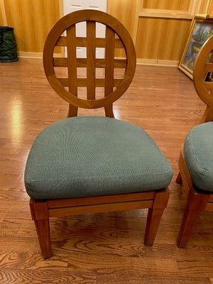 2 “McGuire” Portico Teak Chairs, Green Cushions