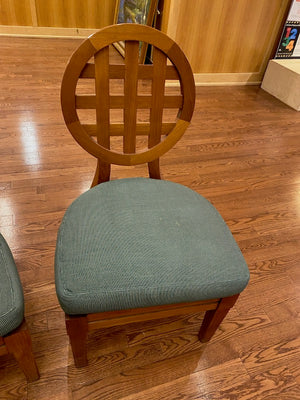 2 “McGuire” Portico Teak Chairs, Green Cushions