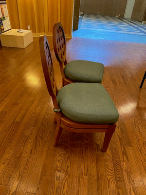 2 “McGuire” Portico Teak Chairs, Green Cushions