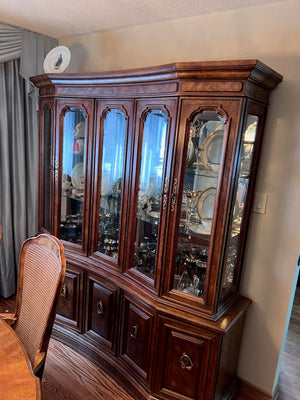 'Bernhardt Hibriten' Vintage Burled Wood Curved Front China Cabinet