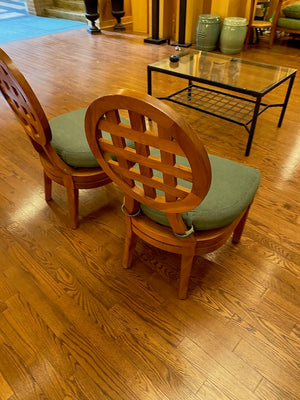 2 “McGuire” Portico Teak Chairs, Green Cushions
