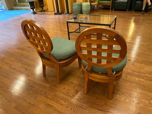 2 “McGuire” Portico Teak Chairs, Green Cushions